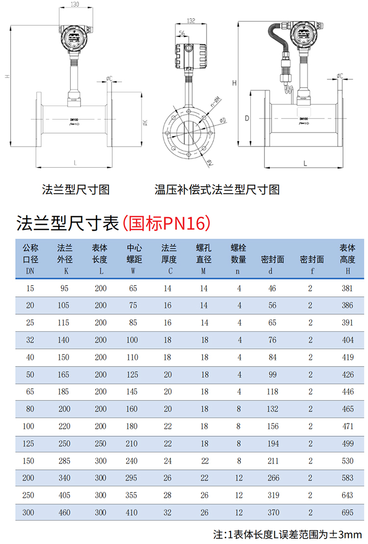 防爆渦街流量計法蘭式尺寸圖